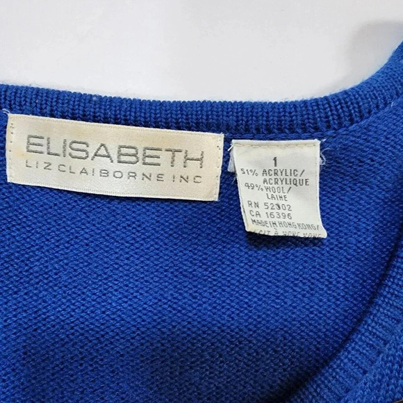 Vintage Liz Claiborne Sweater Beaded Blue Size 1 Wool Blend Crewneck Longsleeve - Picture 6 of 11
